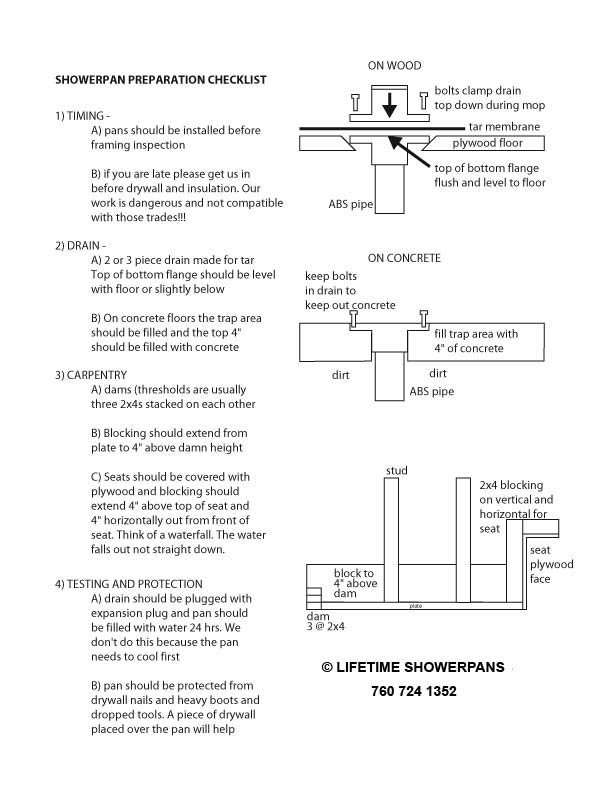 Checklist image for showerpan preparation